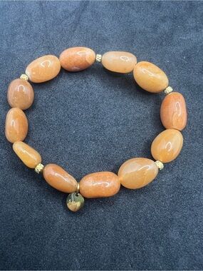Gold-Accent Orange Bead Stretch Bracelet
